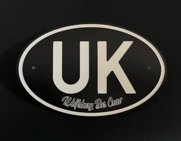 Image of Magnetic vintage style UK sign with Wolfsburg Bus Crew logo measuring 180X120mm 
