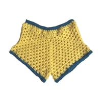 Yellow And Sapphire Crochet Shorts