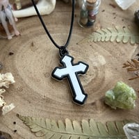 Image 3 of Black & White Cross Cord Necklace