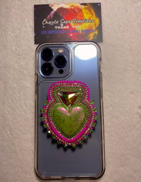 Image 3 of Hand Polished Green Heart Beaded Popsocket