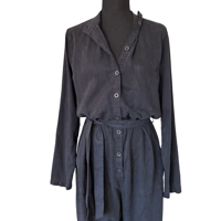 Image 4 of Black Cloth & Stone Button Front Pant Jumpsuit with Waist Tie- Anthropologie Size M 