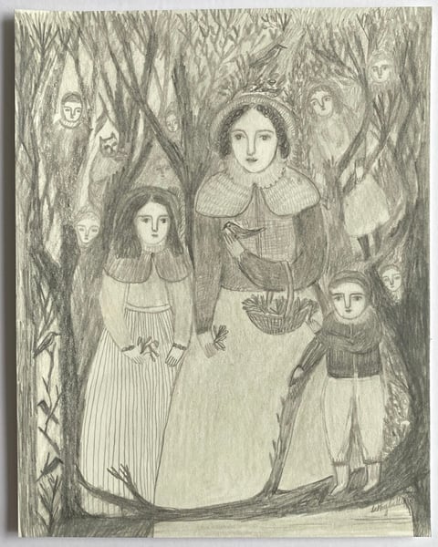 Image of A family portrait by the quiet woods