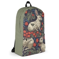 Image 2 of Boho Nature Cottagecore Inspired White Rabbits Among Berries Backpack