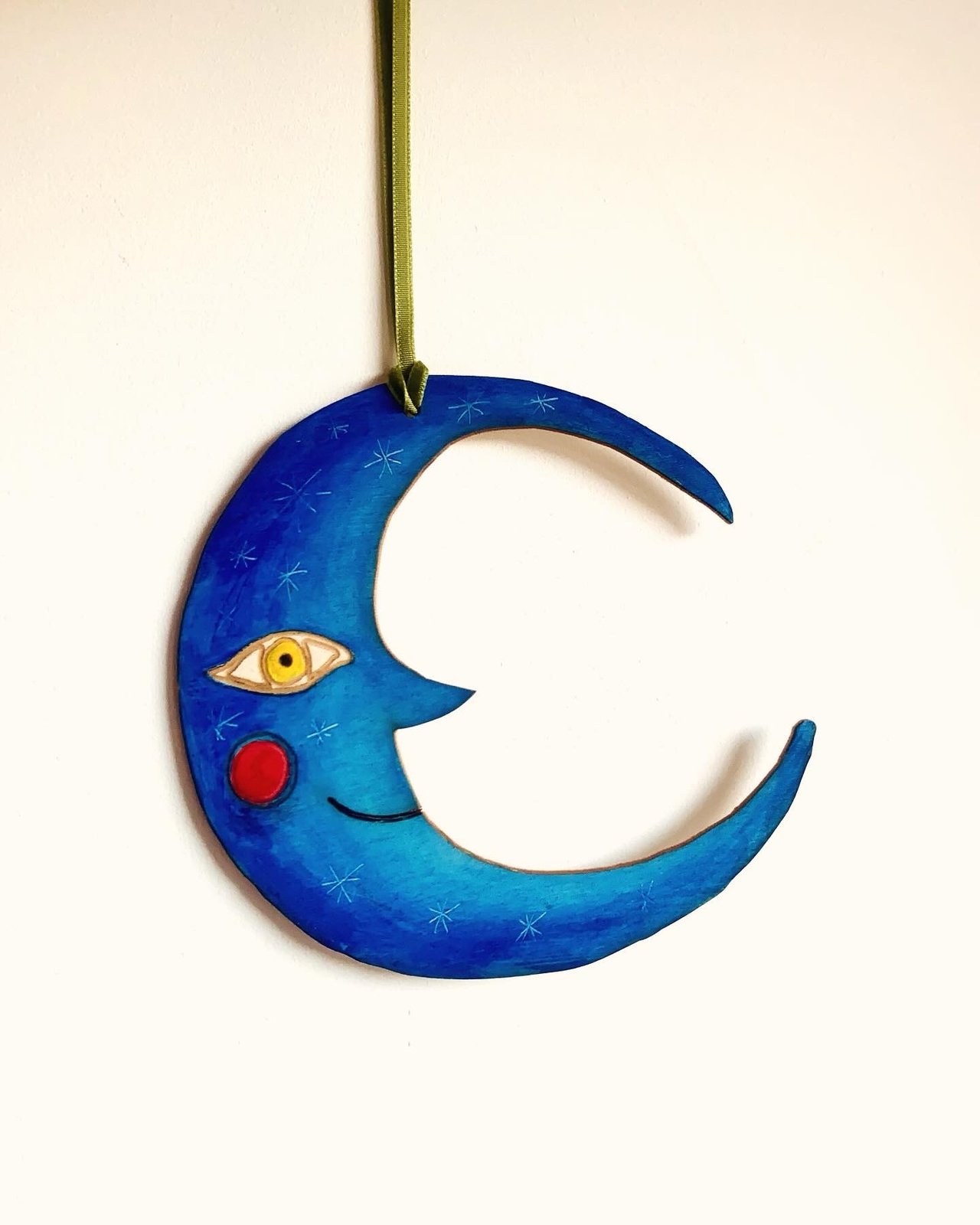 Blue Moon - hand painted wooden wall charm | Laura Holden Studio
