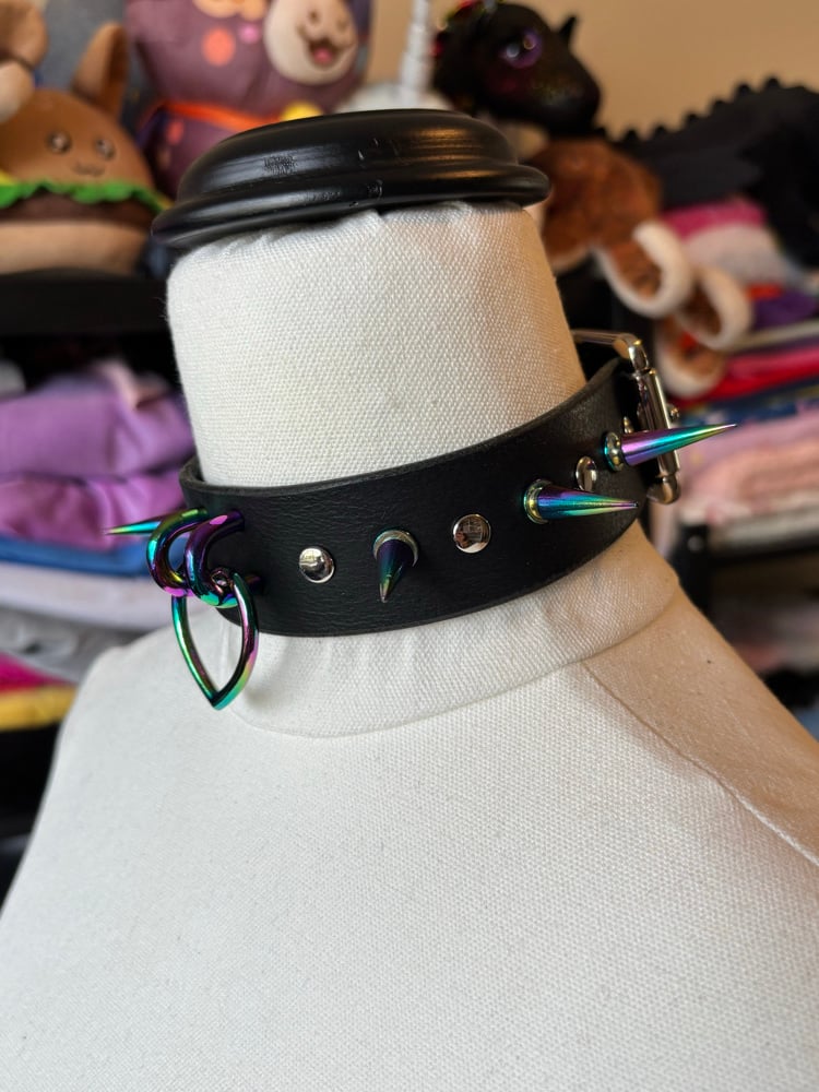 Image of Rainbow Black Leather Collar