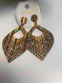 Image 3 of FABRIC WOOD EARRINGS Orange mix