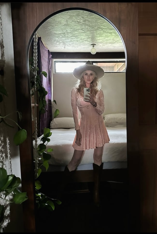 1980s baby pink velvet bustier skater dress