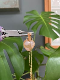 Image 3 of Gold Peachy Flower Agate Heart Crystal Necklace