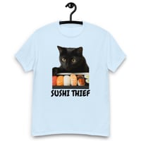 Image 5 of Unisex classic tee,  Sushi Thief T-Shirt | Funny Cat Sushi Lover Graphic Tee