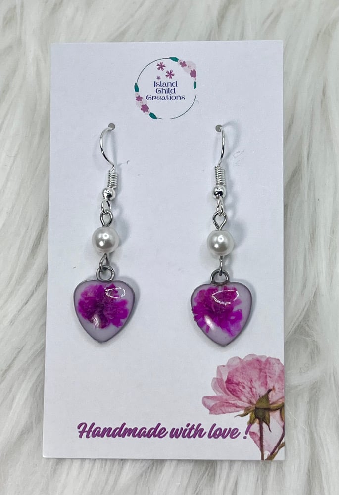 Image of VIOLET FLORAL PEARL DANGLES