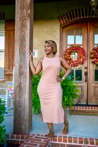 Image 3 of Ribbed Midi Dress W/ Front Pocket