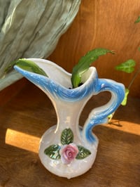 Image 1 of Zig Zag Plant in Vintage Lusterware Blue Pitcher