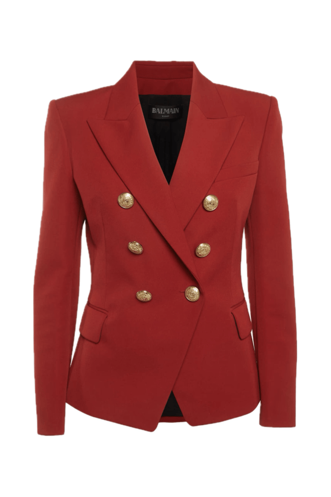 Image of BALMAIN RED DOUBLE-BREASTED TAILOR BLAZER (SIZE 40)