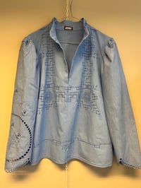 Image 1 of Blue puff sleeve shirt (X-Large)