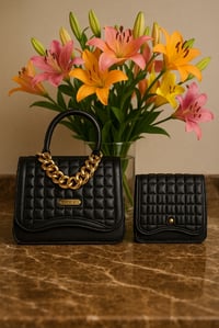 Image 1 of Black Quilted Handbag with Mini
