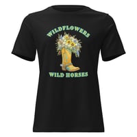 Image 3 of Women's Relaxed T-Shirt, Wildflowers Wild Horses Cowgirl Western Boot Sunflowers Tee