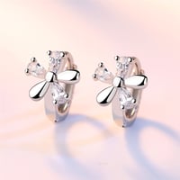 Image 3 of Cute CZ Flower Earrings Fine 925 Sterling Silver with AAA Cubic Zircon Stone Inlay Paved Hoop Loop J