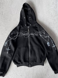 Image 5 of Winter Fashion Streetwear Women's Gothic Punk Faux Fur Hooded Jacket With Cross Print Trendy Edgy Zi