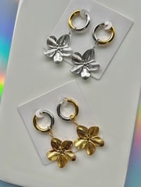 Image 7 of FLOWER HOOP EARRINGS ~ GOLD & SILVER COMBO