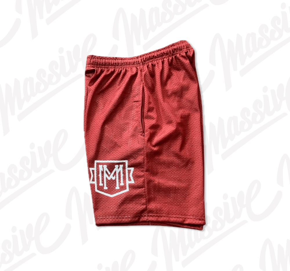 MONOGRAM MESH SHORTS - MAROON