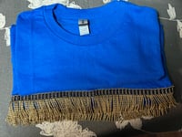 Men Royal Blue Short Sleeve Fringed Shirt
