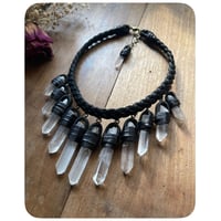 Image 2 of The Empress Necklace - Clear Quartz Crystals and Black Kodiak Leather Deux