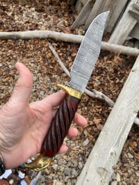 Image 3 of 7” Damascus blade with carved handle.