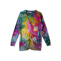 Image 1 of ♻️ UPCYCLED L 100% Cotton Pocket Cardigan in Watercolor Ice Dye