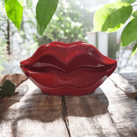 Red Lips Cement Planter - Pop Art Succulent Pot & Makeup Decor