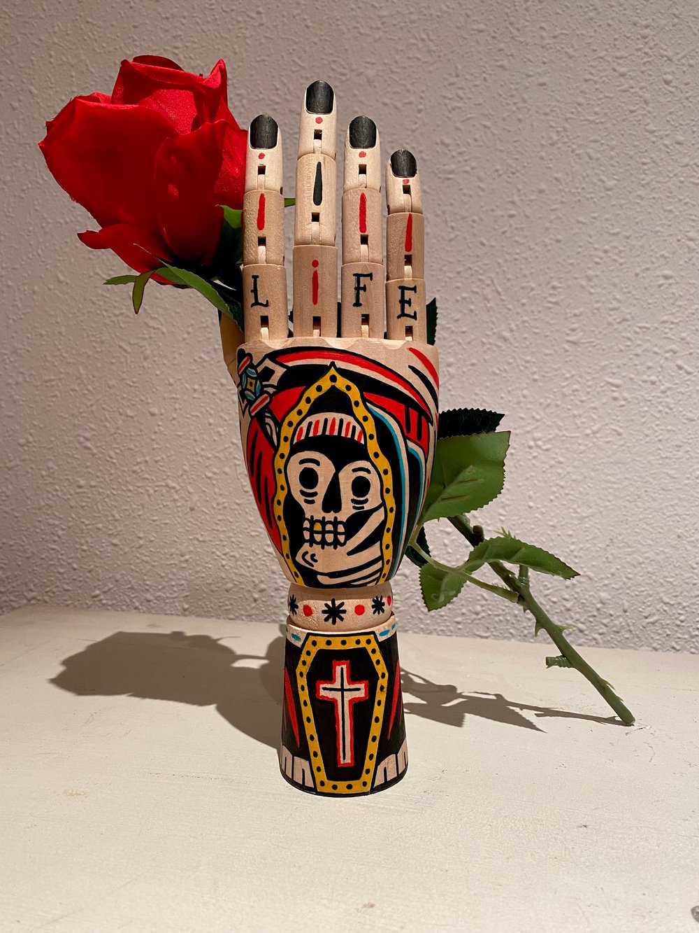 Death Hand with Rose / Acrylic on Wood 