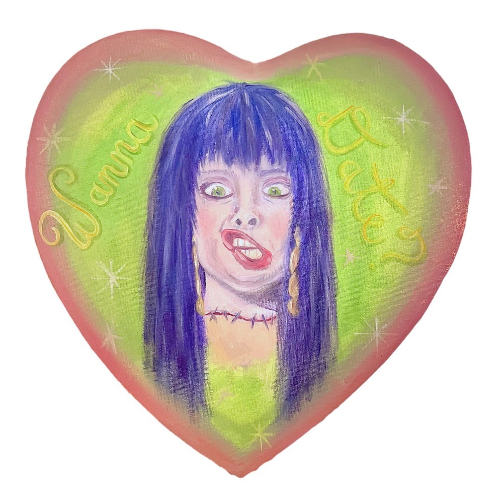 Image of “Wanna Date?” Heart Shaped Oil Painting