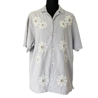 Image 5 of Light Blue Folk Embroidered Floral Cotton Linen Button-Up Shirt - Size L Men’s 