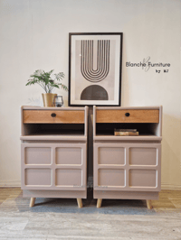 Image 1 of Pair of Nathan Bedside Tables / Cabinets in dusty pink