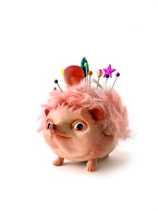 Image of Hedgehog Pincushion - original - hand painted - functional art toy made by Mab Graves