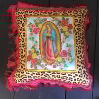 Image 3 of Raspberry Pink Fringe Virgin Leopard Cushion Cover