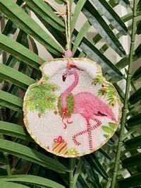 Image 2 of Flamingo Mingle Scallop Shell Ornament
