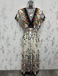 Image 2 of Gloria - Vintage Floral Angel Sleeve V Neck Maxi Dress