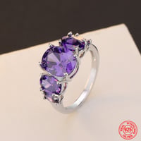 Image 1 of 925 Sterling Silver Amethyst Finger Ring For Women Fashion Wedding Jewelry Gifts