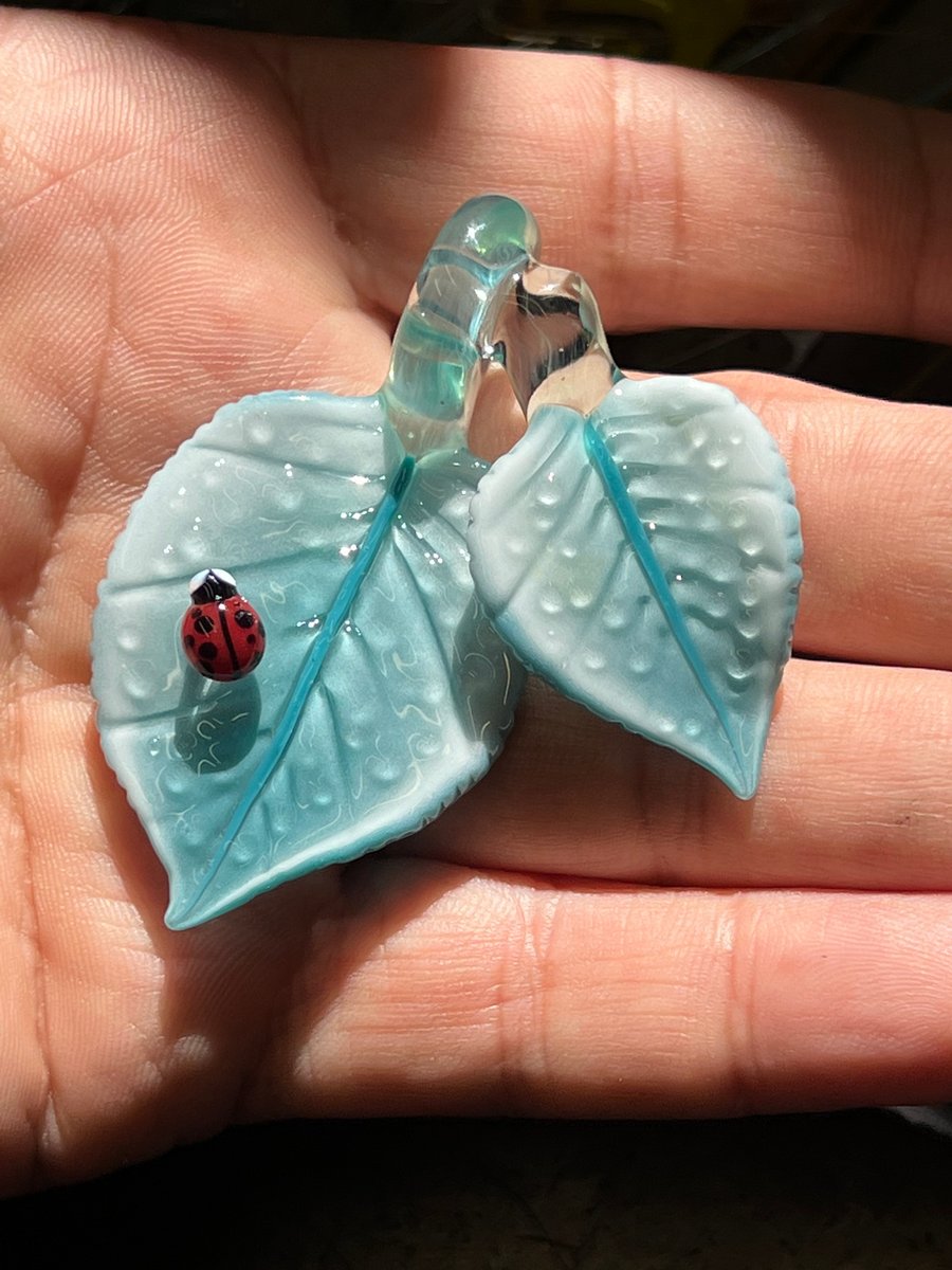 Image of Winter Blues Ladybug Double Leaf Pendant