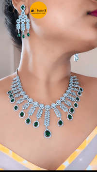 Image 1 of Sia Green-Stunning AD Necklace Set with Earrings in Green