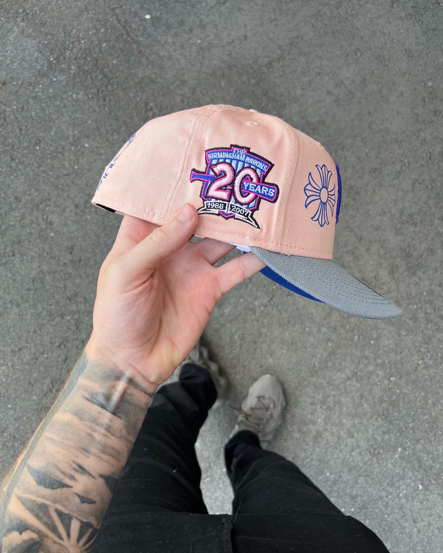 Image of ROYAL BLUE BRIM MULTI COLOR PINK BIRMINGHAM BARONS CUSTOM  FITTED 