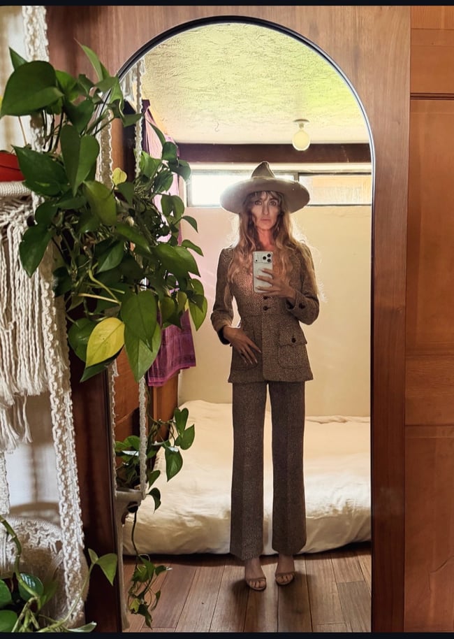 70s herringbone tweed trouser suit pant jacket