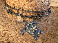 Image 4 of Natural Straw Cowboy Silver Turtle and Ocean Theme Band