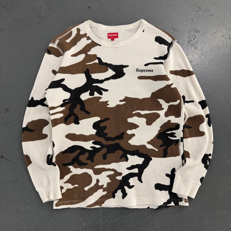 Image of FW19 Supreme Camo Waffle Knit Sweatshirt, size large