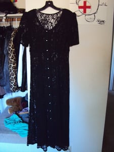 Image of Vintage Long Black Lace Button Up Dress size S