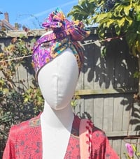 Image 2 of Boho head wrap with Wire - sari fabric -neon henma
