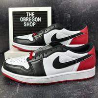 Image 1 of NIKE AIR JORDAN 1 RETRO LOW OG BLACK TOE MENS SHOES SIZE 10.5 LEATHER WHITE RED NEW