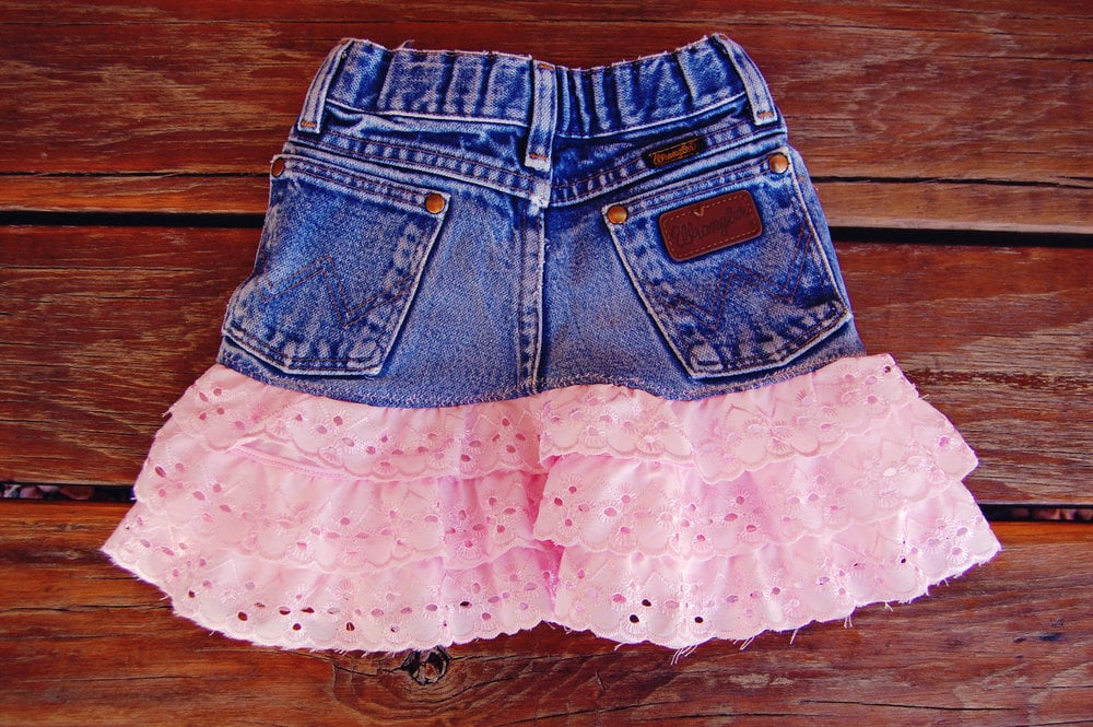 Babblings and More — Pink Lace Upcycled Wrangler Skirt