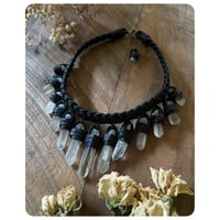 Image 2 of The Empress Necklace - Clear Quartz Crystals and Black Leather
