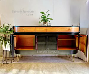 Image of Stunning Nathan Curved Sideboard in Black with Walnut Drawers 